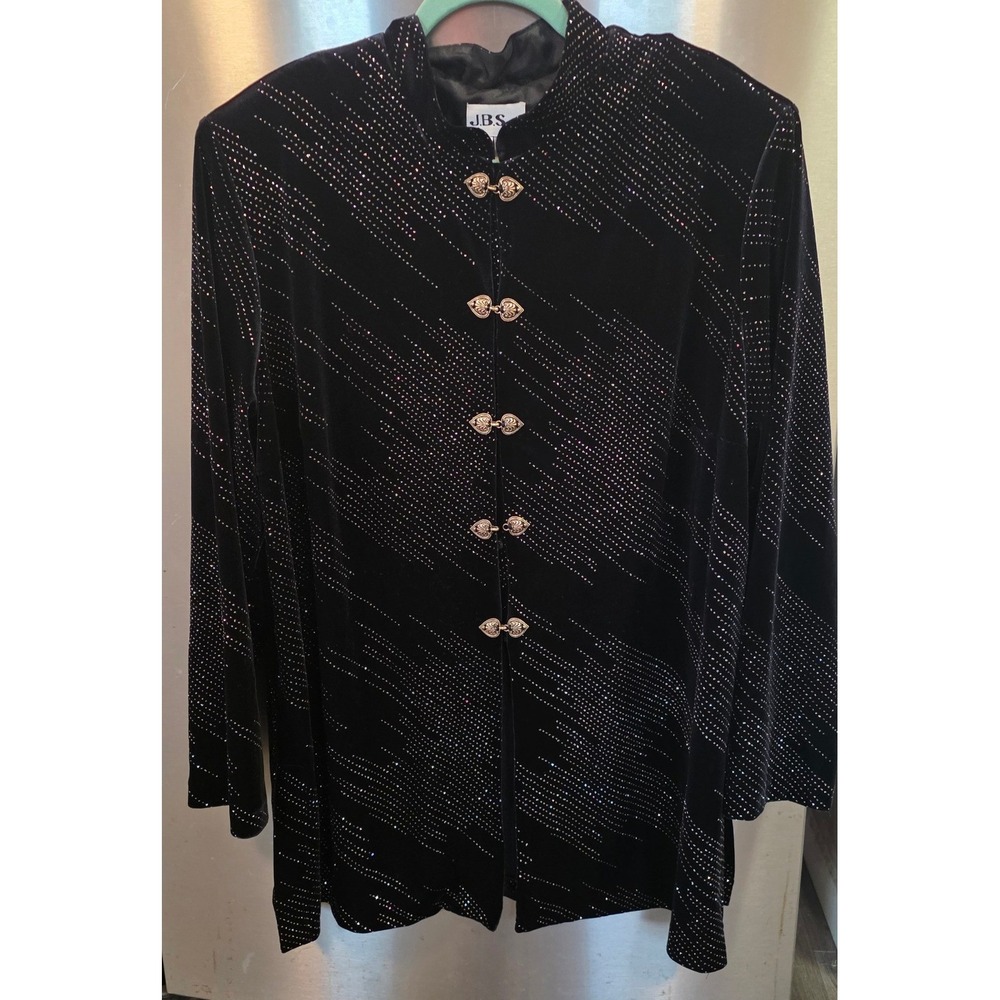 JBS Ltd Plus Womens 3X Cardigan Black Velvet Glitter Heart frog Clasp 22326